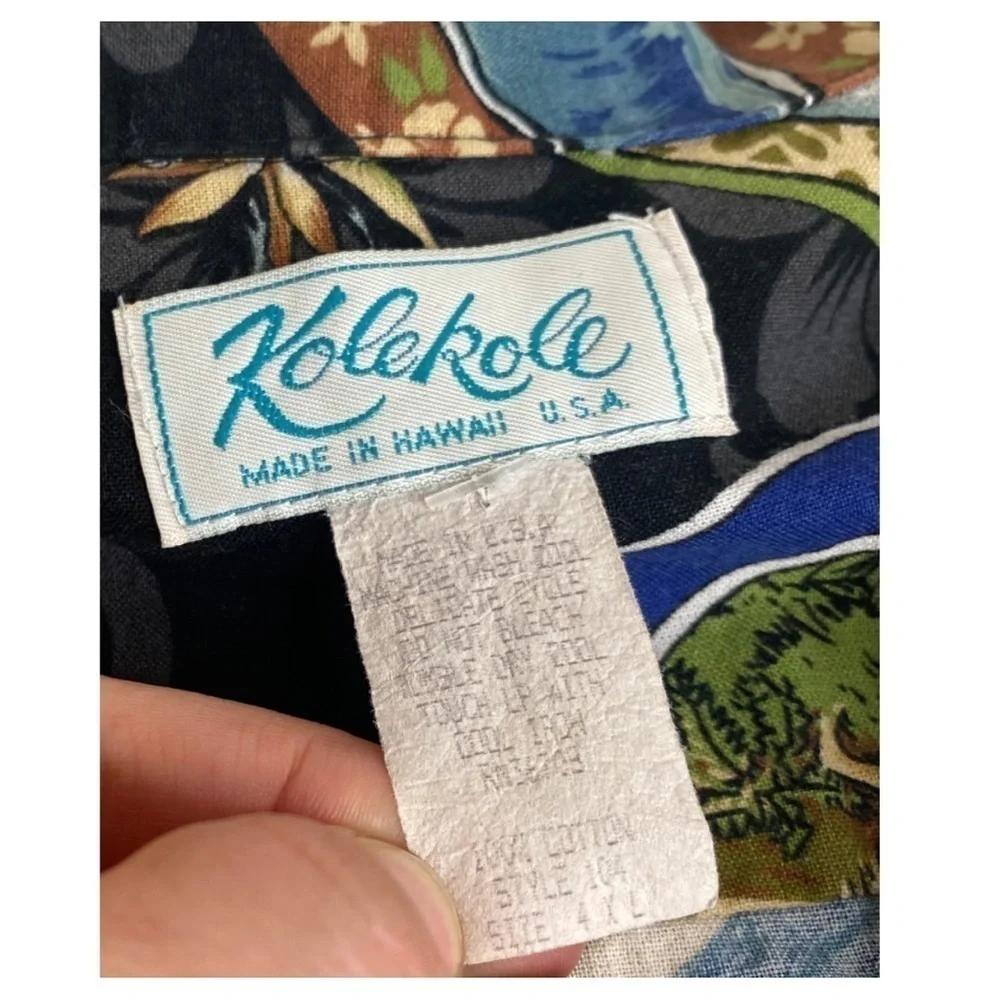 Vintage Kolekole Hawaiian Cotton Button-Up Shirt Sz 4XL